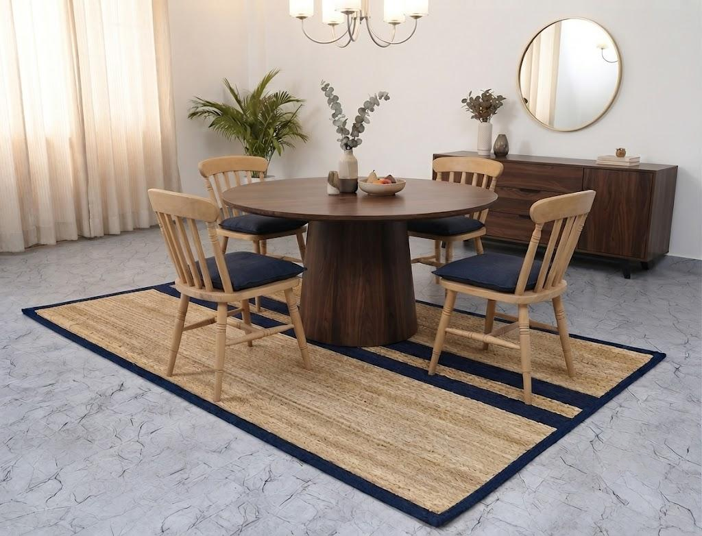 Natural Jute Area Rug Hand Woven Braided Rug Home Decor Farmhouse Carpet Rag Rug for Kitchen Living Room and Bedroom - Rectangle (Beige & Blue)