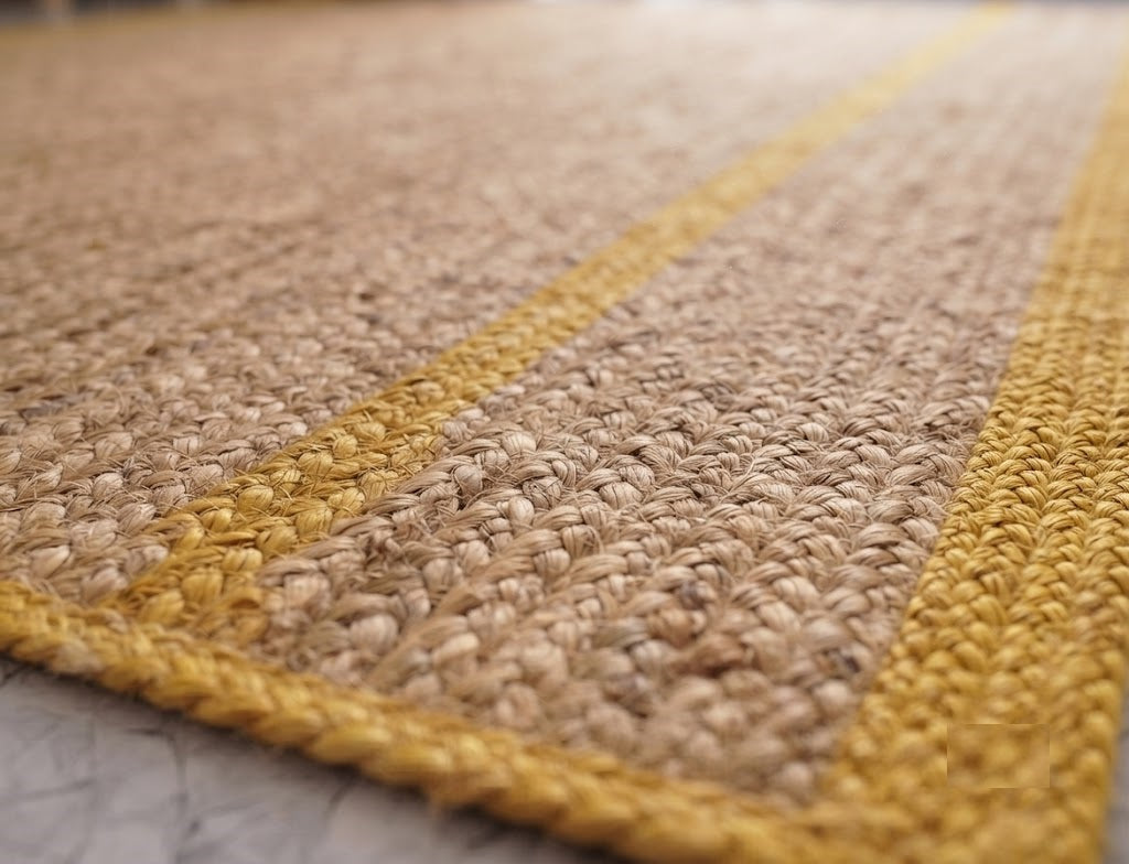 Natural Jute Area Rug Hand Woven Braided Rug Home Decor Farmhouse Carpet Rag Rug for Kitchen Living Room and Bedroom - Rectangle (Beige & Yellow)