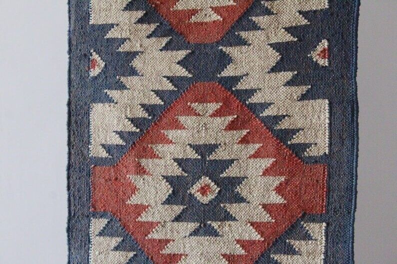 Durable Handmade Kilim Wool Boho Rustic Look Area Carpet Jute Rug Rectangle Farmhouse Mats