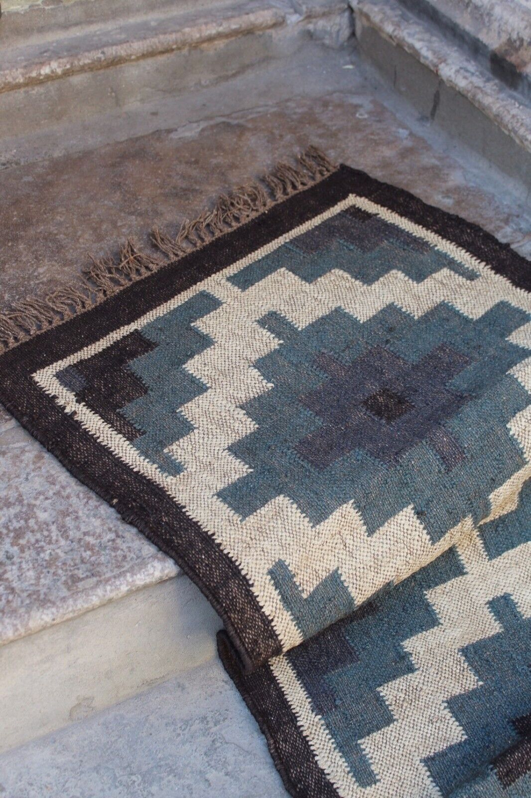 Durable Handmade Kilim Wool Boho Rustic Look Jute Rug Farmhouse Rectangle Mats Area Carpet