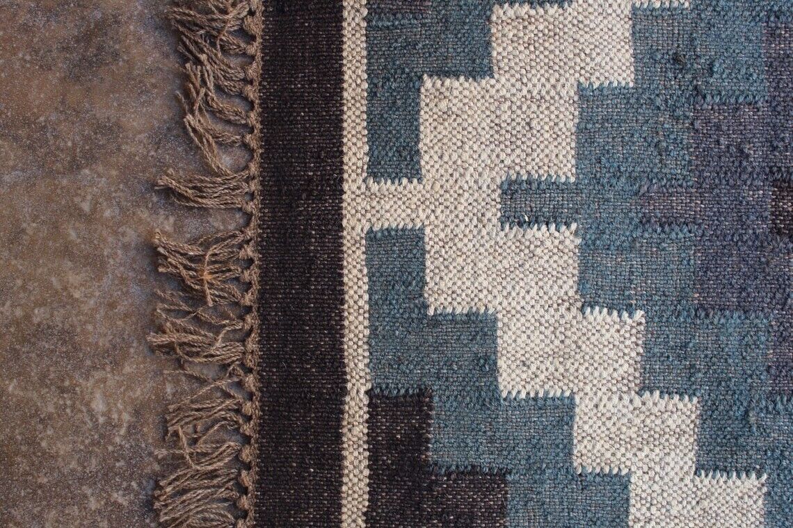 Durable Handmade Kilim Wool Boho Rustic Look Jute Rug Farmhouse Rectangle Mats Area Carpet