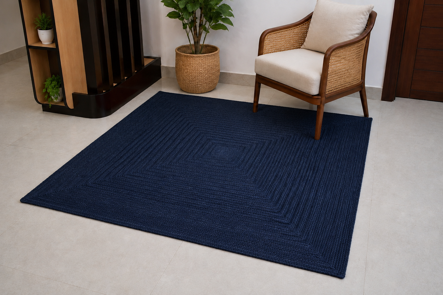 Natural Jute Area Rug Hand Braided Rug Home Decor Farmhouse Carpet Rag Rug for Kitchen Living Room and Bedroom - Rectangle-Blue
