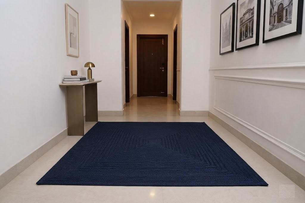 Natural Jute Area Rug Hand Braided Rug Home Decor Farmhouse Carpet Rag Rug for Kitchen Living Room and Bedroom - Rectangle-Blue