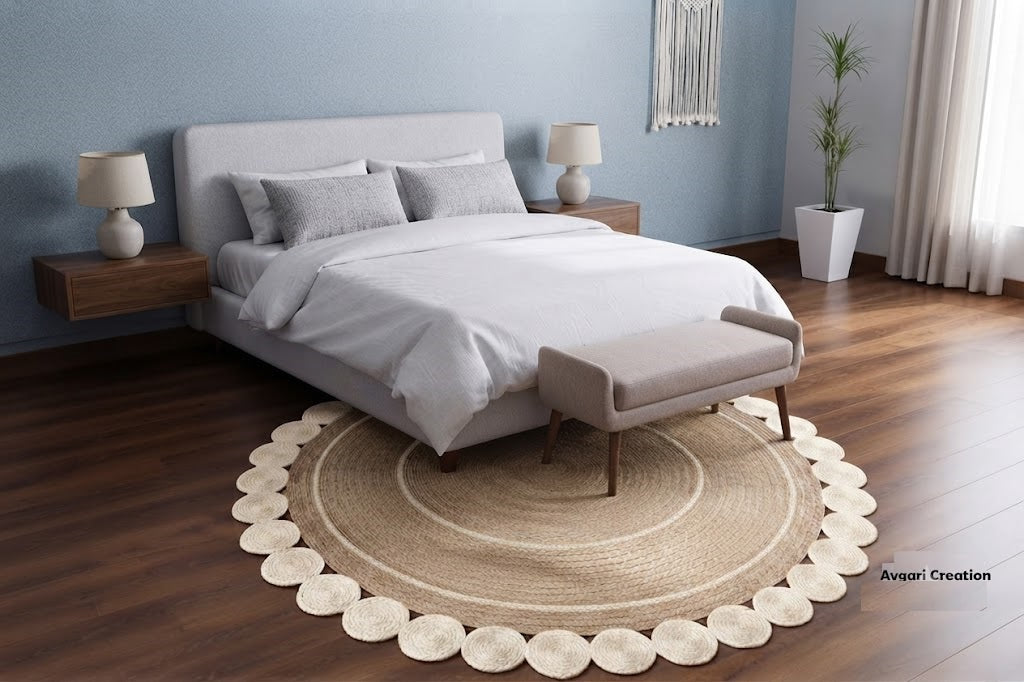 Round Shape Area Rug 100% Hand Braided Rustic Look Carpet for Home Decor Farmhouse Boho Rugs (Beige & White)