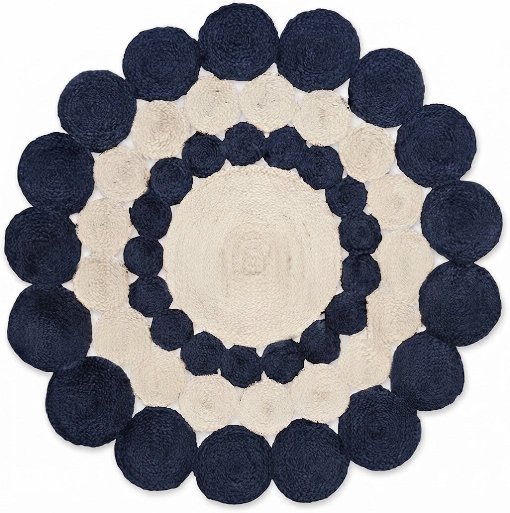 Jute Rug Round Shape Area Rug 100% Hand Braided Rustic Look Area Rug for Home Decor Farmhouse Boho Carpet Mats (Black & White)