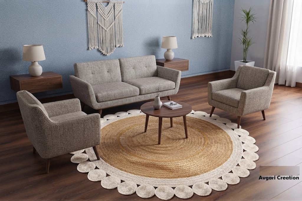 Round Shape Area Rug 100% Hand Braided Rustic Look Carpet for Home Decor Farmhouse Boho Rugs (Beige & White)