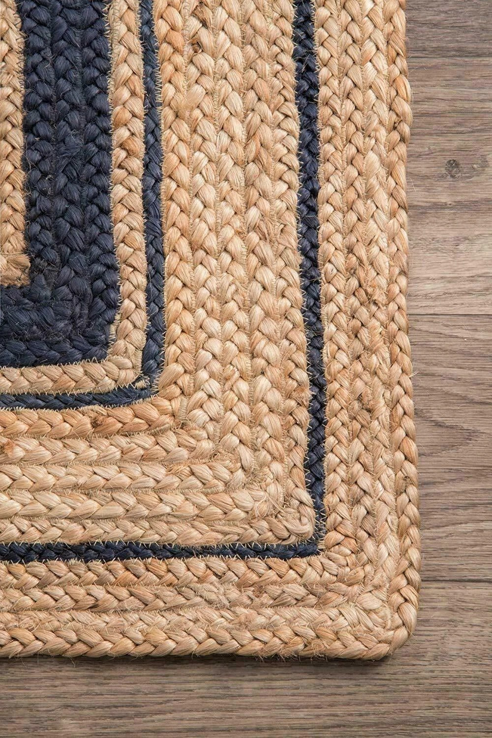 Rectangle Natural Jute Area Rug Hand Woven Braided Sisal Rug Home Decor Farmhouse Carpet Rag Rug for Kitchen Living Room and Bedroom (Black Border)