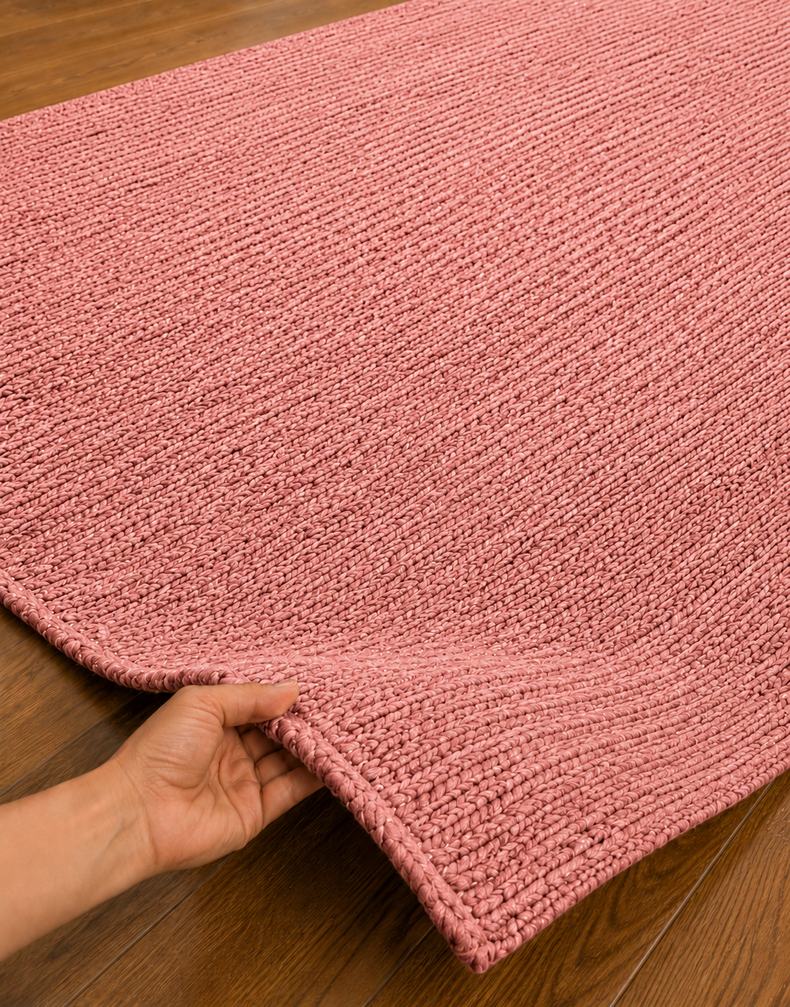 Natural Handwoven Jute Area Rug Natural Pink Dye Farmhouse Boho Rug for Living Room, Bedroom & Entryway Rustic Indoor Floor Mat