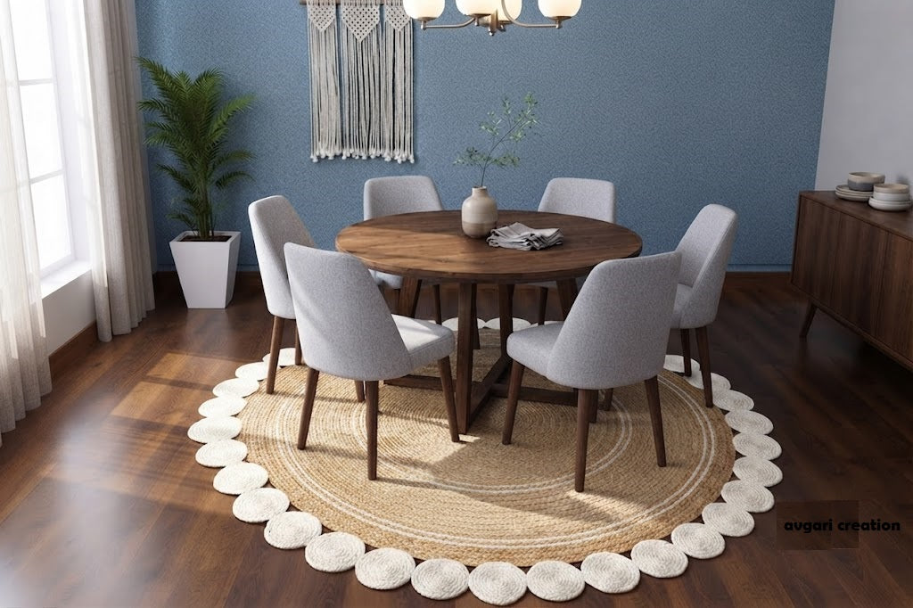 Round Shape Area Rug 100% Hand Braided Rustic Look Carpet for Home Decor Farmhouse Boho Rugs (Beige & White)