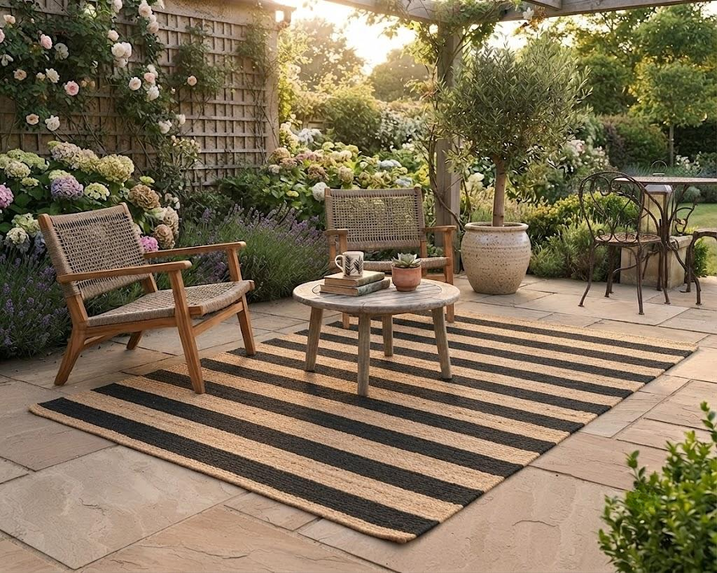 Natural Jute Area Rug Hand Woven Braided Sisal Rug Home Decor Farmhouse Carpet Rag Rug for Kitchen Living Room and Bedroom - Rectangle (Black & Beige)