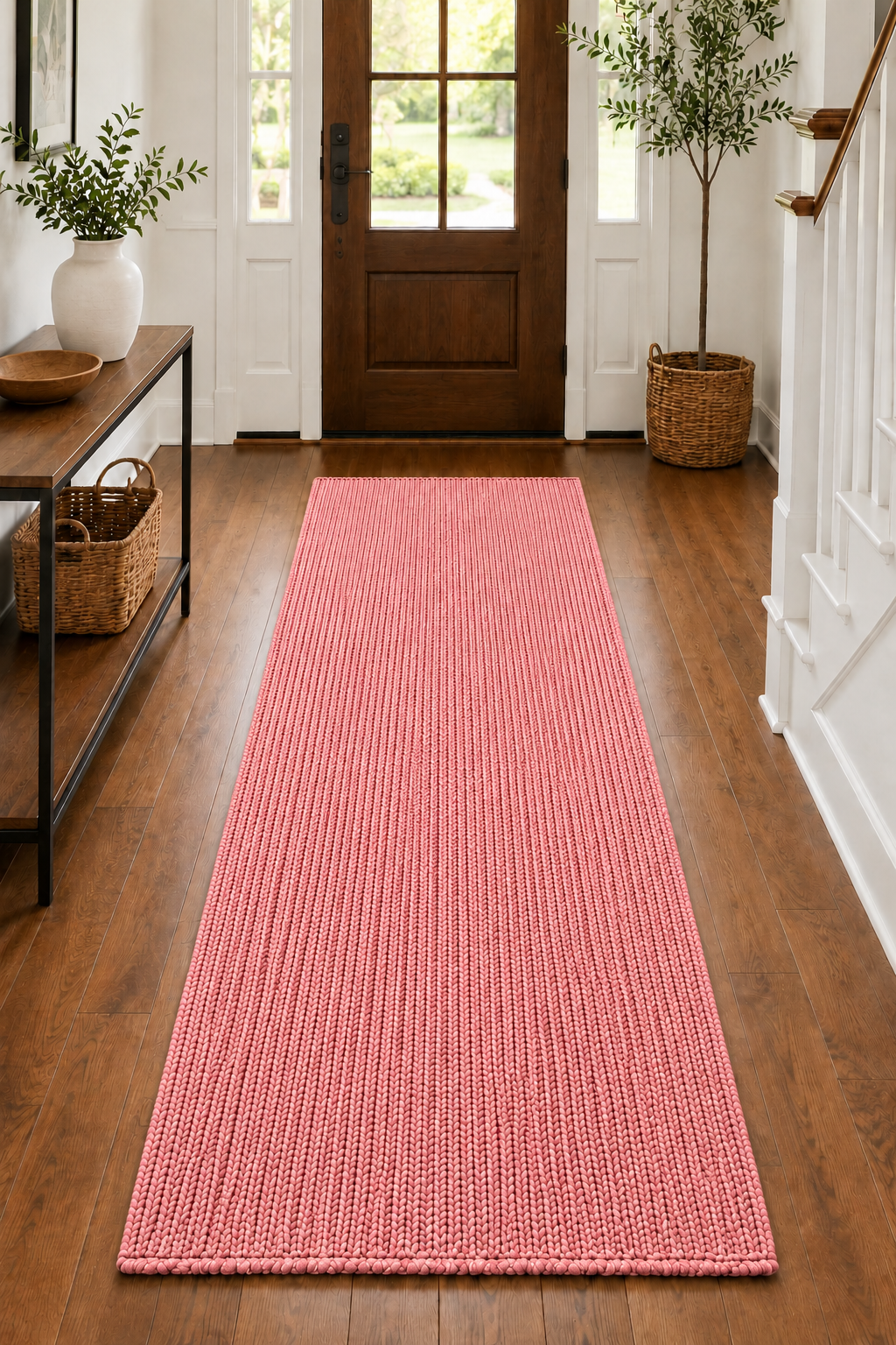 Natural Handwoven Jute Area Rug Natural Pink Dye Farmhouse Boho Rug for Living Room, Bedroom & Entryway Rustic Indoor Floor Mat