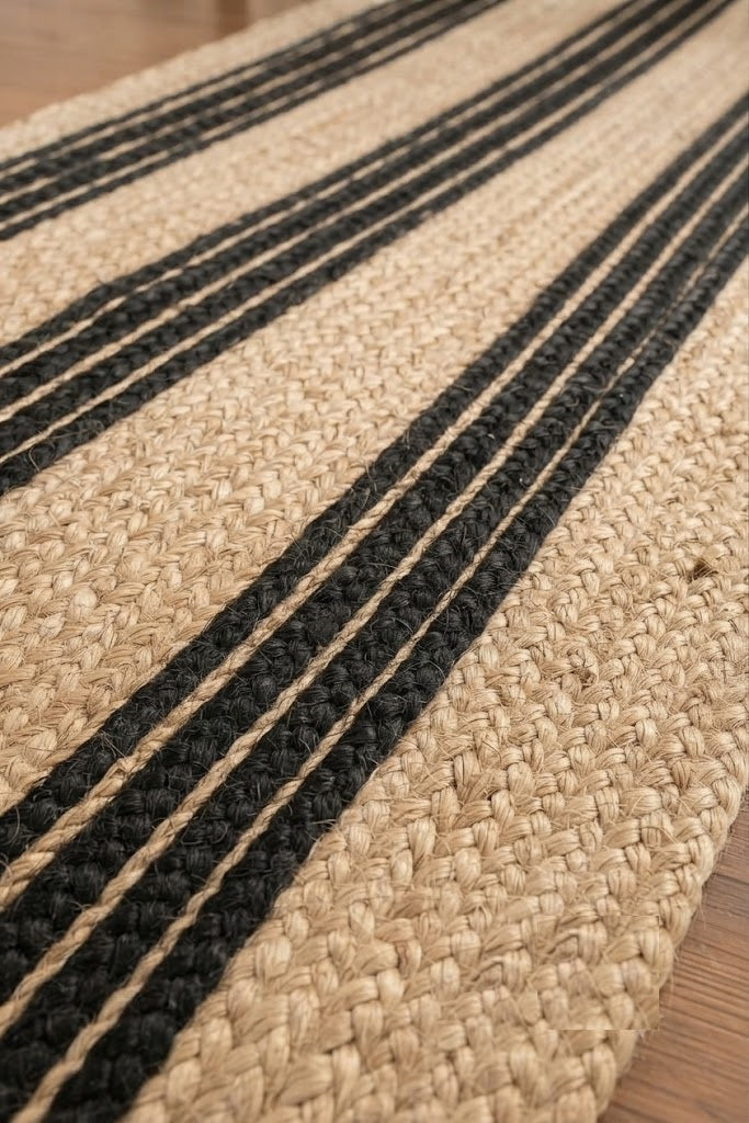 Rectangle Jute Area Rug Hand Woven Braided Sisal Rug Home Decor Farmhouse Carpet Rag Rug for Kitchen Living Room and Bedroom-Beige & Black Stripe (Copy)