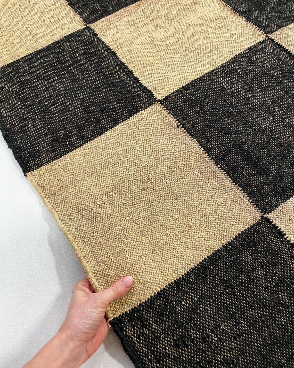Durable Handmade Kilim Wool Boho Jute Rug Farmhouse Rectangle Mats Area Carpet Rustic Look