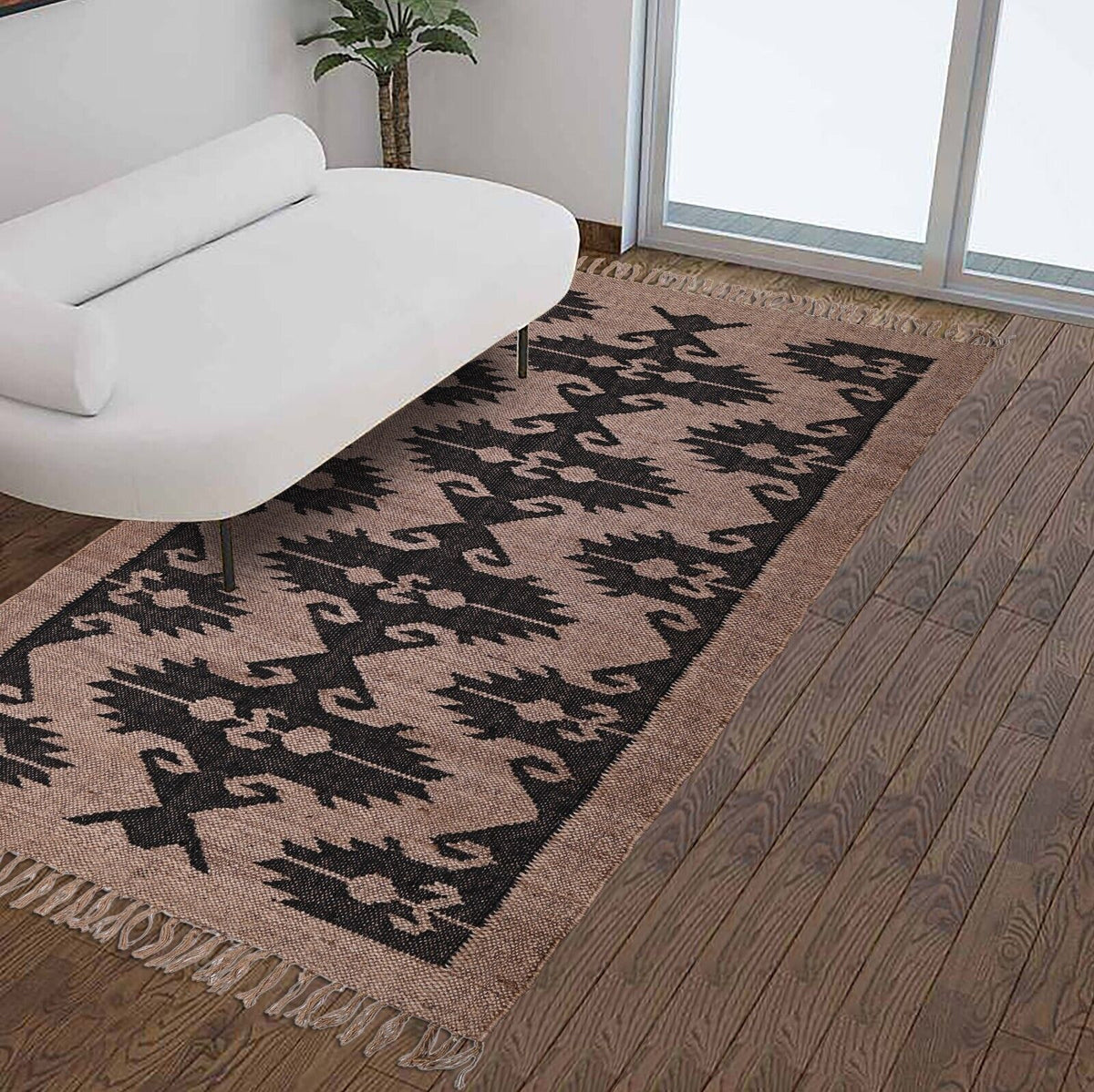 Kilim Wool Boho Jute Rug Durable Handmade Farmhouse Rectangle Mats Area Carpet Rustic Look