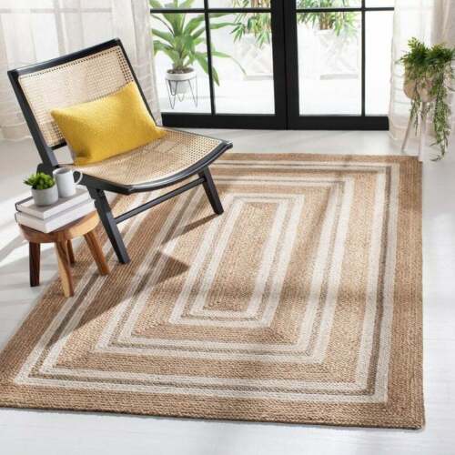 Rectangle Cotton Jute Area Rug Hand Woven Braided Rag Rug for Kitchen Living Room Guestroom Farmhouse Area Rug