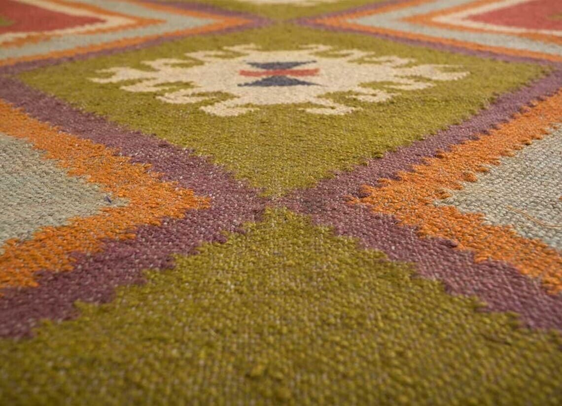 Farmhouse Rectangle Kilim Wool Boho Jute Rug Durable Handmade Mats Area Carpet Rustic Look