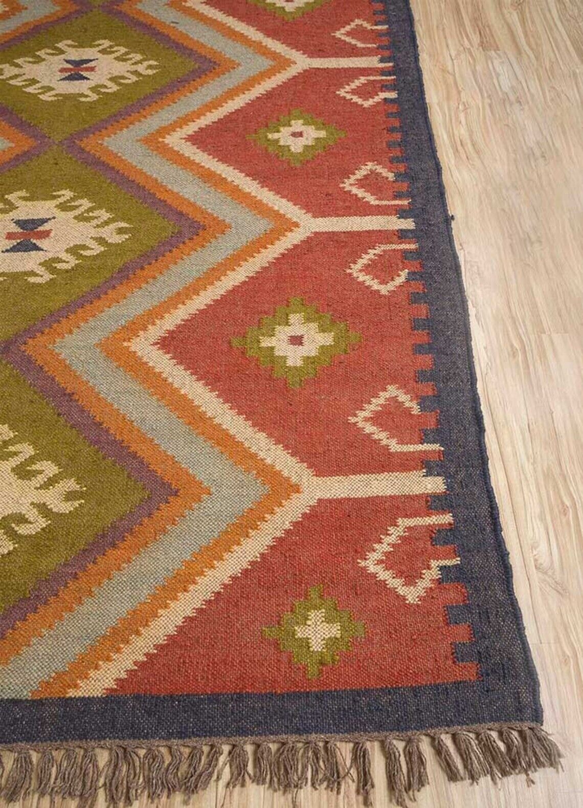 Farmhouse Rectangle Kilim Wool Boho Jute Rug Durable Handmade Mats Area Carpet Rustic Look