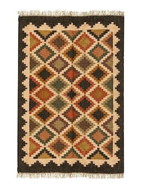 Handmade Rectangle Kilim Durable Area Carpet Jute Rug WoolBoho Rustic Look Farmhouse Mats