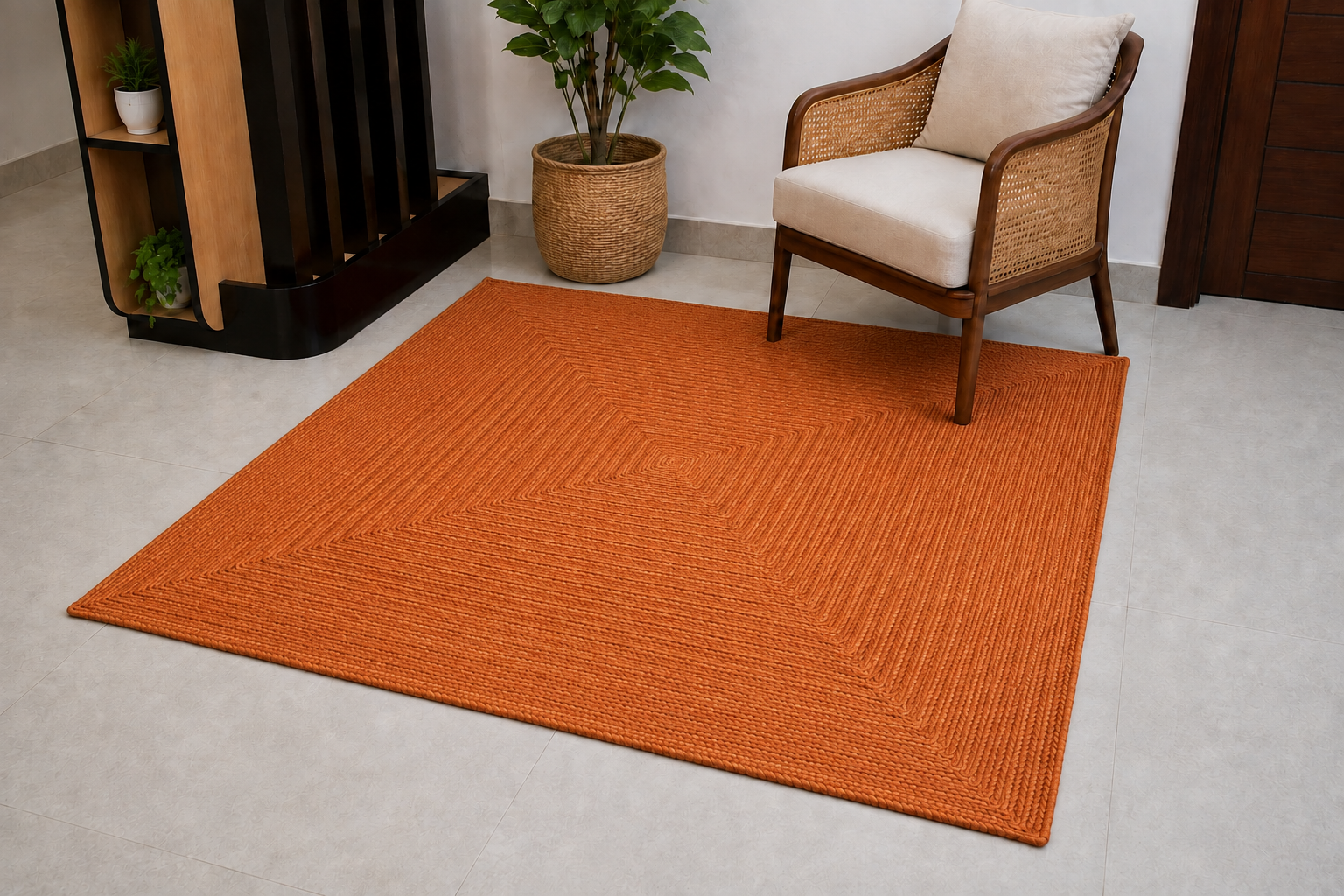 Natural Jute Area Rug Hand Braided Rug Home Decor Farmhouse Carpet Rag Rug for Kitchen Living Room and Bedroom - Rectangle-Orange