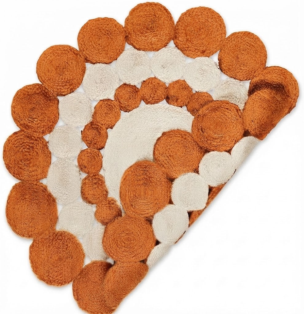 Jute Rug Round Shape Area Rug 100% Hand Braided Rustic Look Area Rug for Home Decor Farmhouse Boho Carpet Mats (Orange & White)