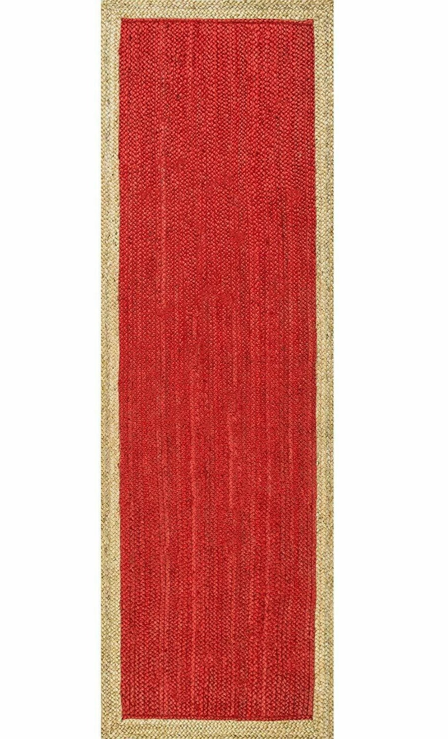 Rectangle Natural Jute Area Rug Hand Woven Braided Sisal Rug Home Decor Farmhouse Carpet Rag Rug for Kitchen Living Room and Bedroom-Red Dye