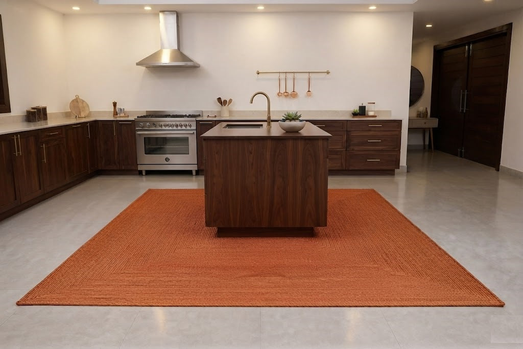 Natural Jute Area Rug Hand Braided Rug Home Decor Farmhouse Carpet Rag Rug for Kitchen Living Room and Bedroom - Rectangle-Orange