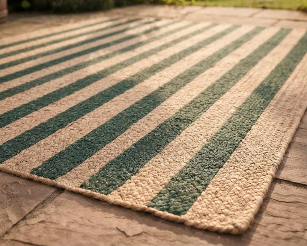 Natural Jute Area Rug Hand Woven Braided Sisal Rug Home Decor Farmhouse Carpet Rag Rug for Kitchen Living Room and Bedroom - Rectangle (Green & Beige)
