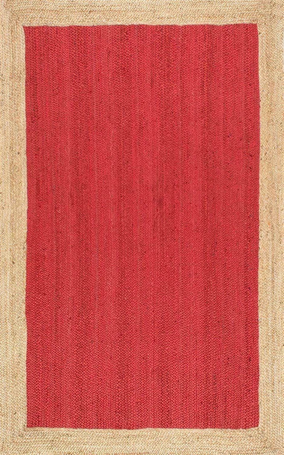 Rectangle Natural Jute Area Rug Hand Woven Braided Sisal Rug Home Decor Farmhouse Carpet Rag Rug for Kitchen Living Room and Bedroom-Red Dye