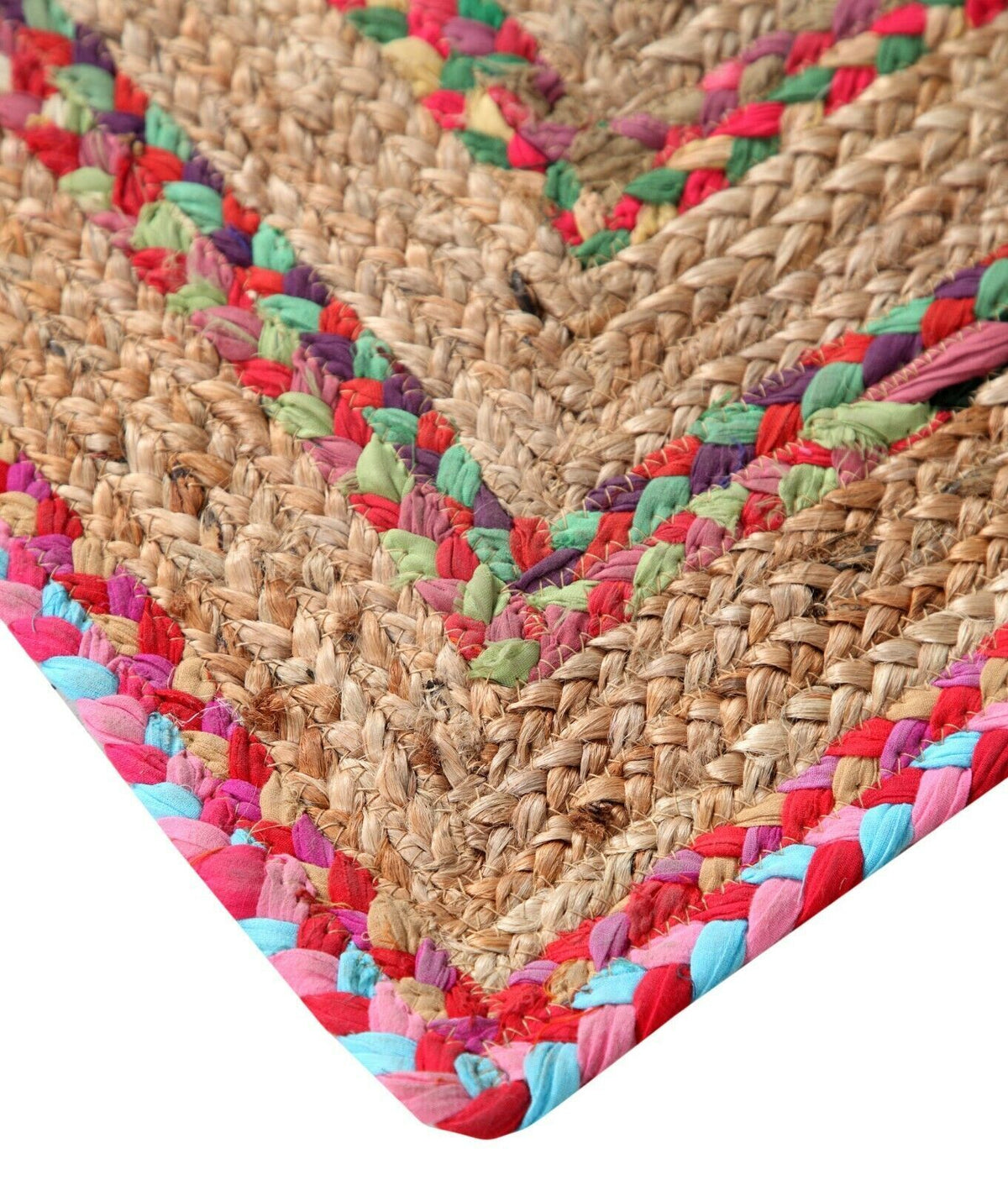 Rectangle Cotton Jute Area Rug Hand Woven Braided Rag Rug for Kitchen Living Room Guestroom Farmhouse Area Rug -Multicolor