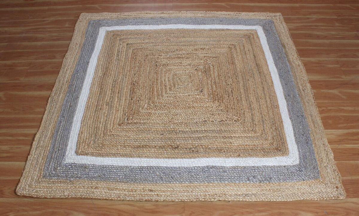 Rectangle Natural Jute Area Rug Hand Woven Braided Rag Rug for Kitchen Living Room and Bedroom Area Rug