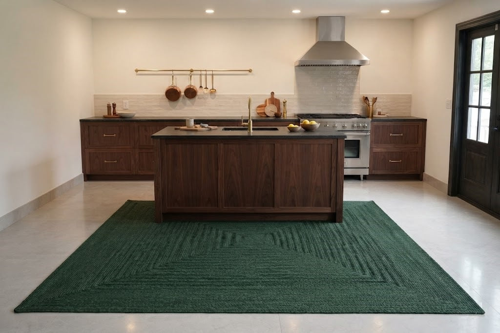 Natural Jute Area Rug Hand Braided Rug Home Decor Farmhouse Carpet Rag Rug for Kitchen Living Room and Bedroom - Rectangle-Green