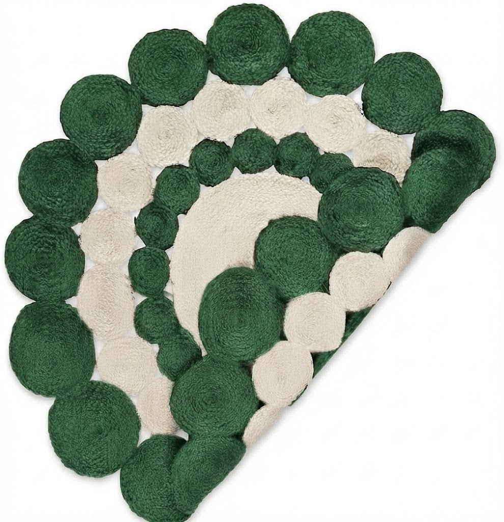 Jute Rug Round Shape Area Rug 100% Hand Braided Rustic Look Area Rug for Home Decor Farmhouse Boho Carpet Mats (Green & White)