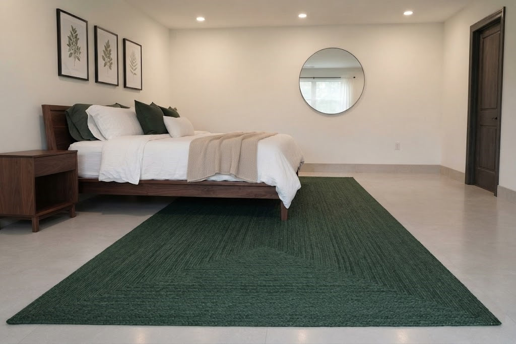 Natural Jute Area Rug Hand Braided Rug Home Decor Farmhouse Carpet Rag Rug for Kitchen Living Room and Bedroom - Rectangle-Green