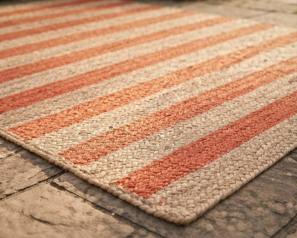 Natural Jute Area Rug Hand Woven Braided Sisal Rug Home Decor Farmhouse Carpet Rag Rug for Kitchen Living Room and Bedroom - Rectangle (Orange & Beige)