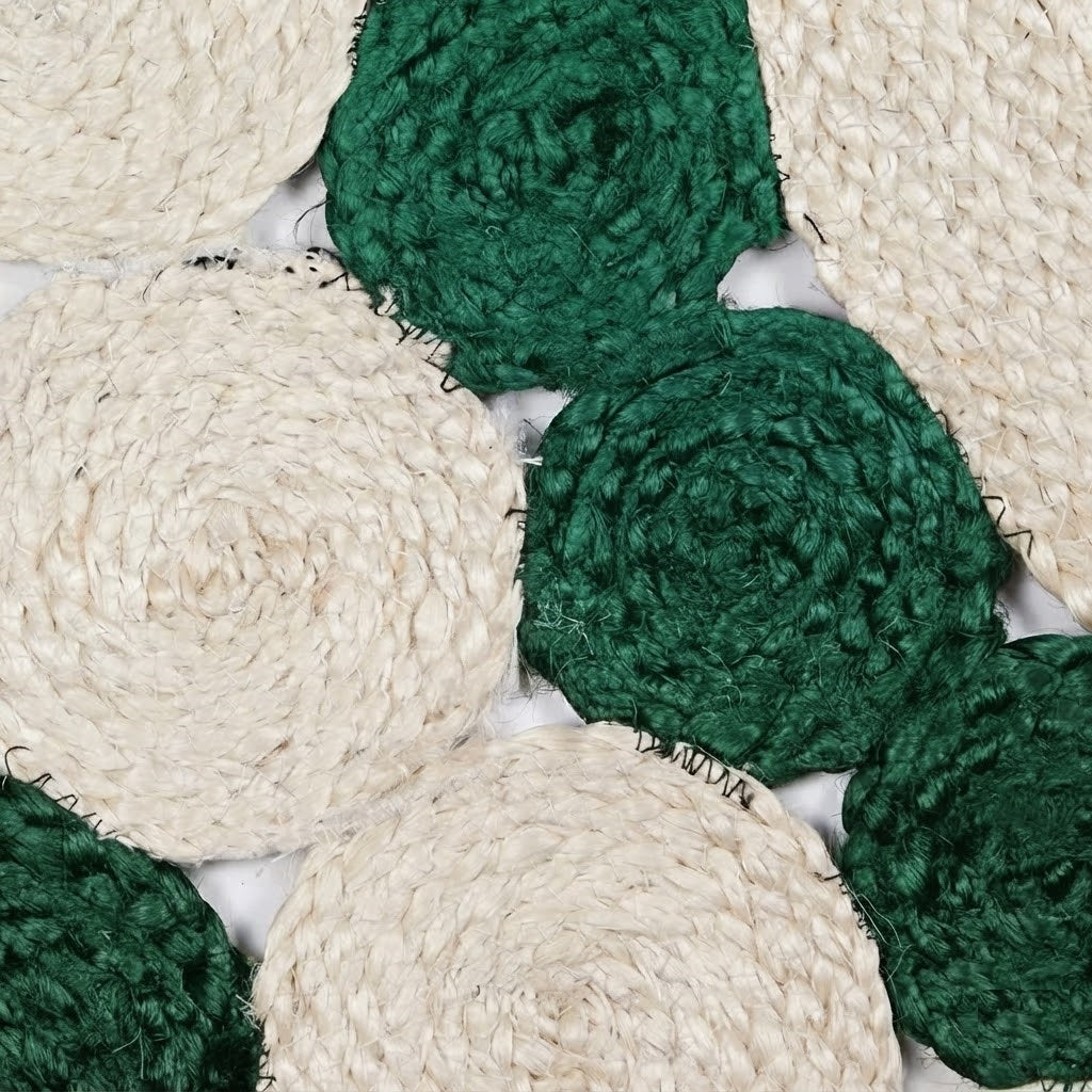 Jute Rug Round Shape Area Rug 100% Hand Braided Rustic Look Area Rug for Home Decor Farmhouse Boho Carpet Mats (Green & White)