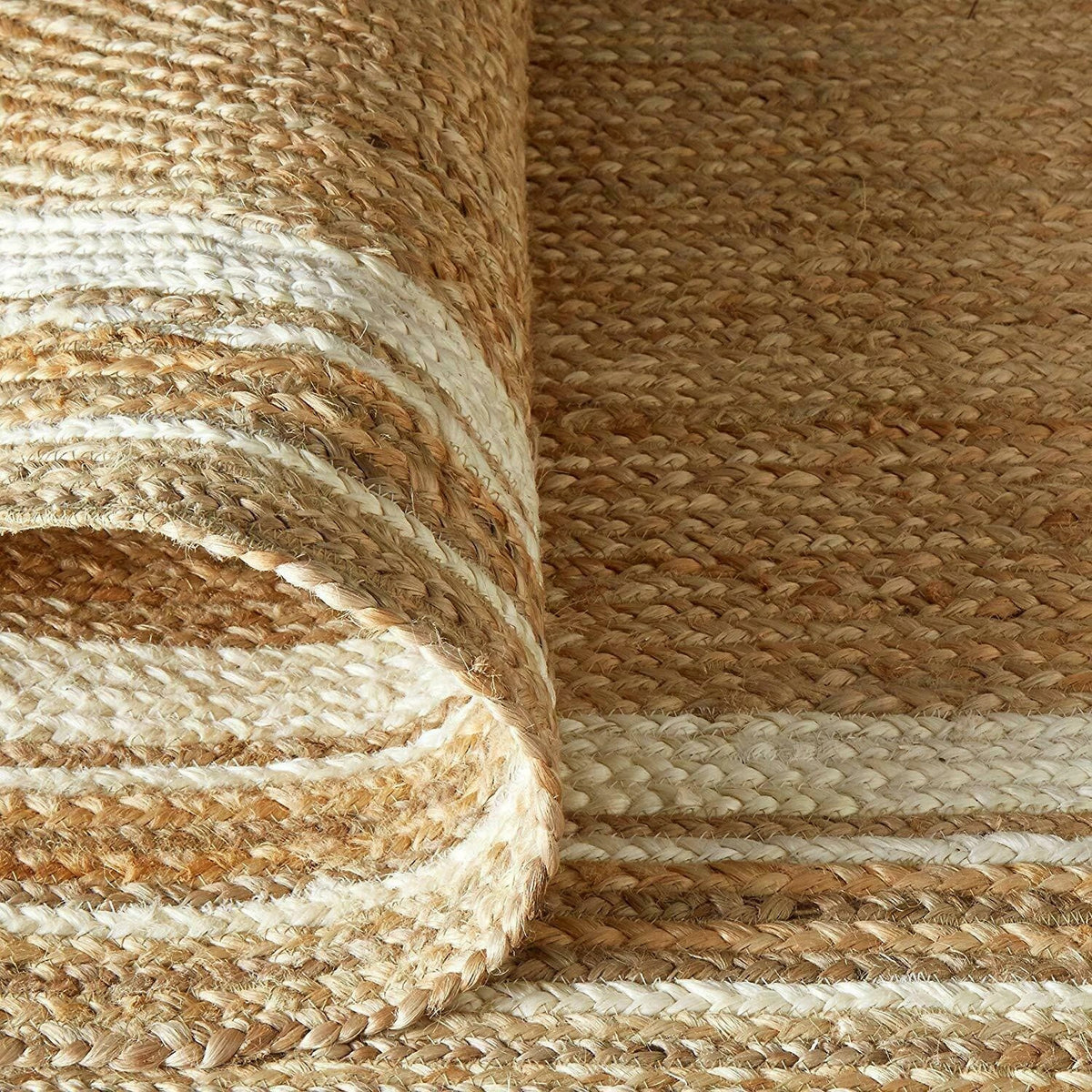 Rectangle Natural Jute Area Rug Hand Woven Braided Sisal Rug Home Decor Farmhouse Carpet Rag Rug for Kitchen Living Room and Bedroom-White Border