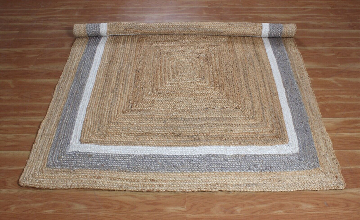 Rectangle Natural Jute Area Rug Hand Woven Braided Rag Rug for Kitchen Living Room and Bedroom Area Rug