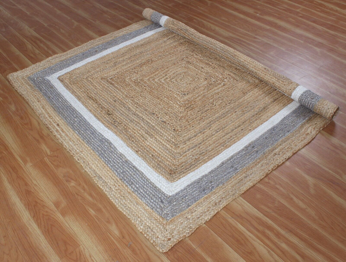 Rectangle Natural Jute Area Rug Hand Woven Braided Rag Rug for Kitchen Living Room and Bedroom Area Rug