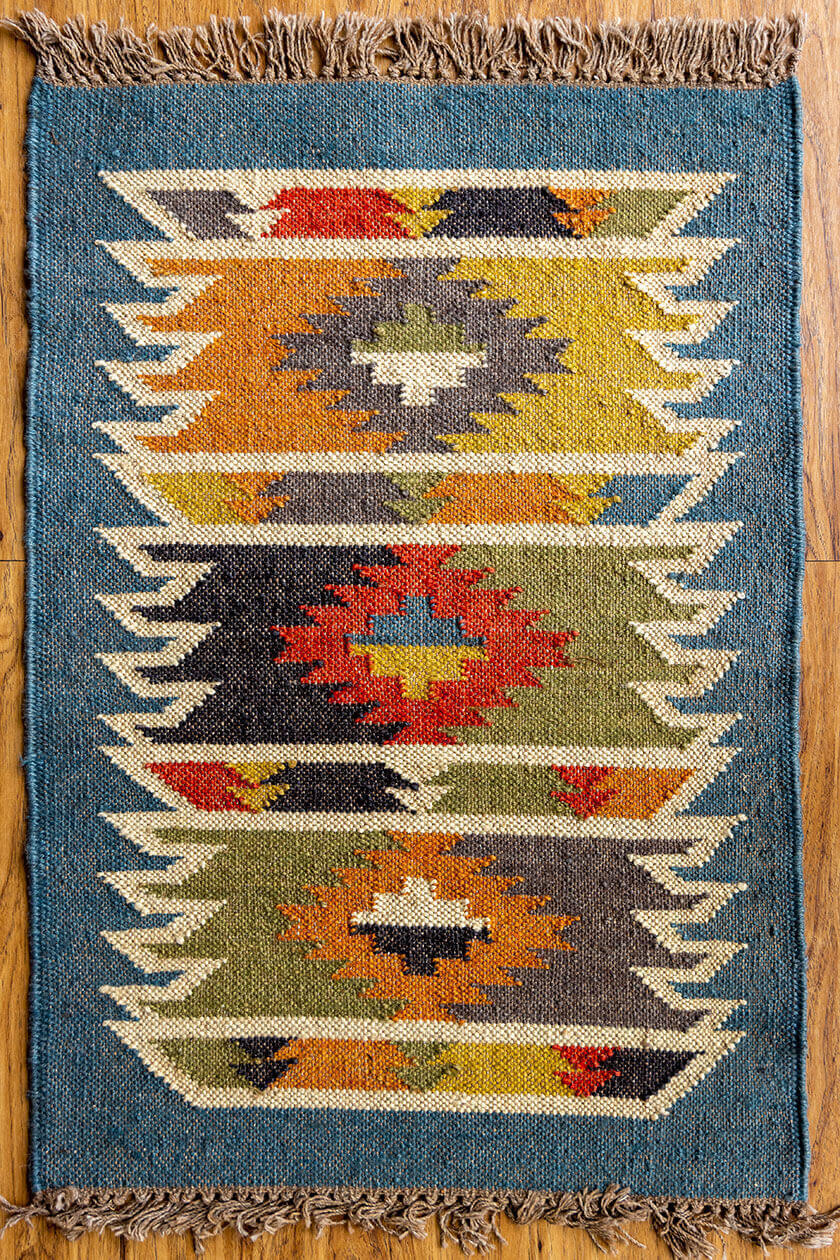 Handmade Rectangle Kilim WoolBoho Rustic Look Farmhouse Mats Durable Area Carpet Jute Rug