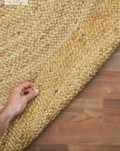 RUG Jute Natural Hand Braided Rug Round Shape Handmade Natural Fiber Area Carpet Decorative Look Carpet (180 x 180 Cm (6x6 Feet), Beige)