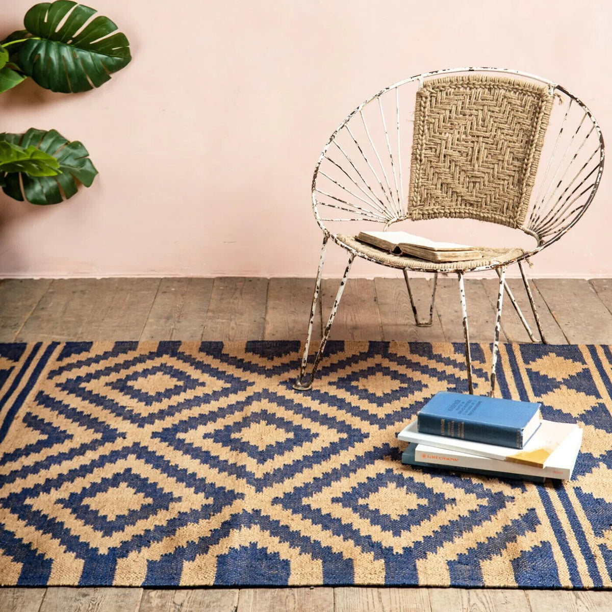 Handmade Rectangle Kilim WoolBoho Rustic Look Durable Area Carpet Jute Rug Farmhouse Mats