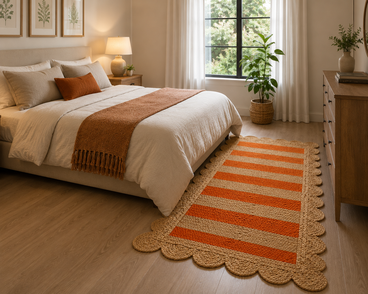 Rectangle Vintage Rug Area Rug Boho Hand Woven Natural Jute Home Decor Farmhouse Carpet Rag Rug for Kitchen Living Room and Bedroom Orange