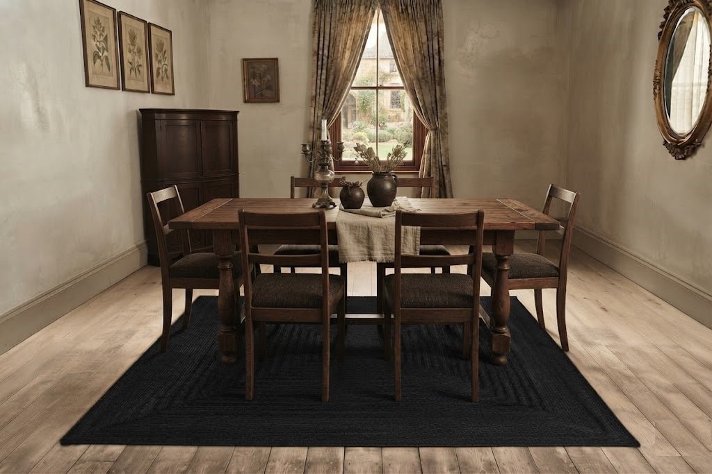 Natural Jute Area Rug Hand Braided Rug Home Decor Farmhouse Carpet Rag Rug for Kitchen Living Room and Bedroom - Rectangle-Black