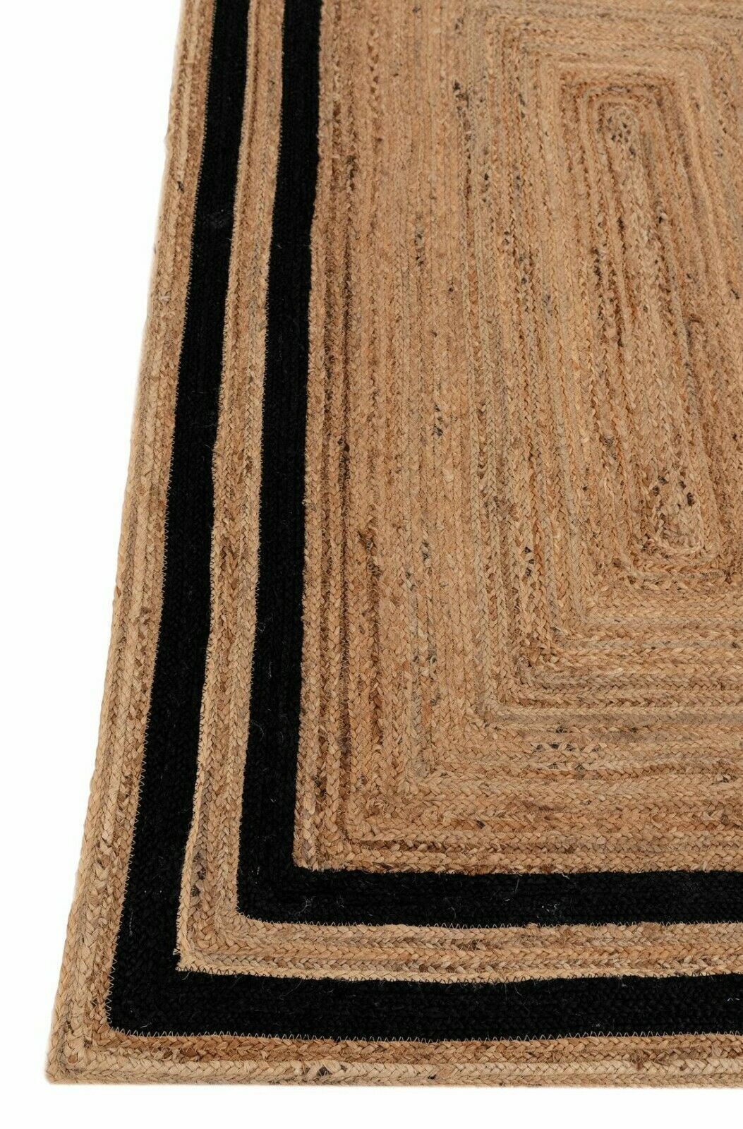Rectangle Natural Jute Area Rug Hand Woven Braided Rag Rug for Kitchen Living Room and Bedroom Area Rug-Black Border