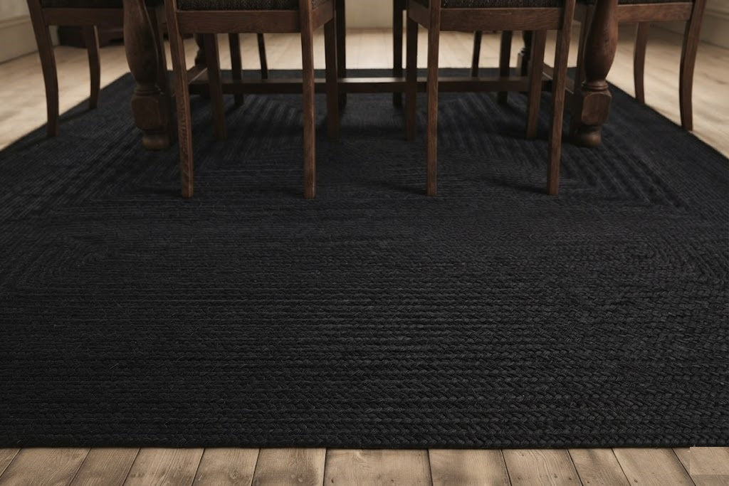 Natural Jute Area Rug Hand Braided Rug Home Decor Farmhouse Carpet Rag Rug for Kitchen Living Room and Bedroom - Rectangle-Black