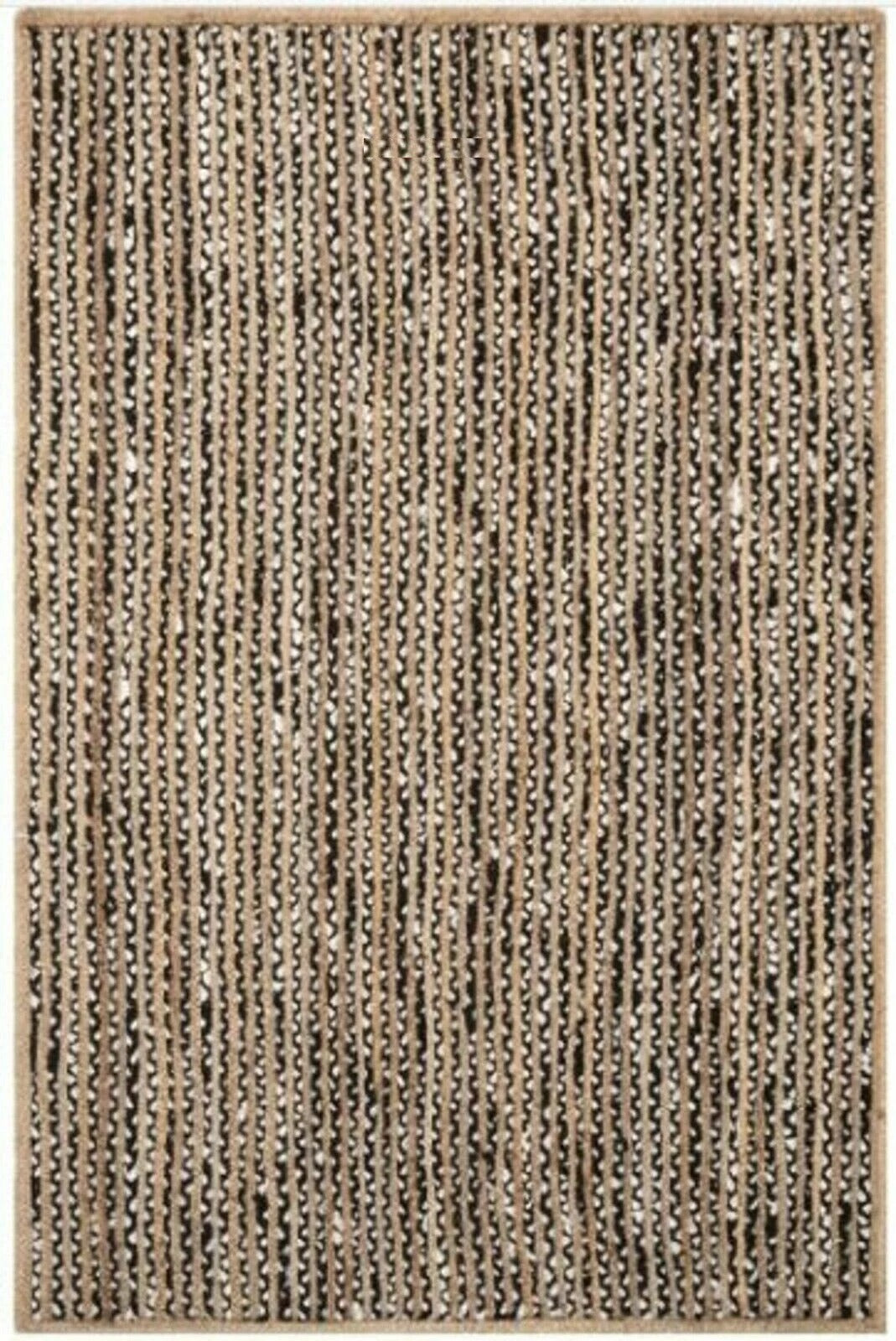 Rectangle Cotton Jute Area Rug Hand Woven Braided Sisal Rug Home Decor Farmhouse Carpet Rag Rug for Kitchen Living Room and Bedroom-Black & White