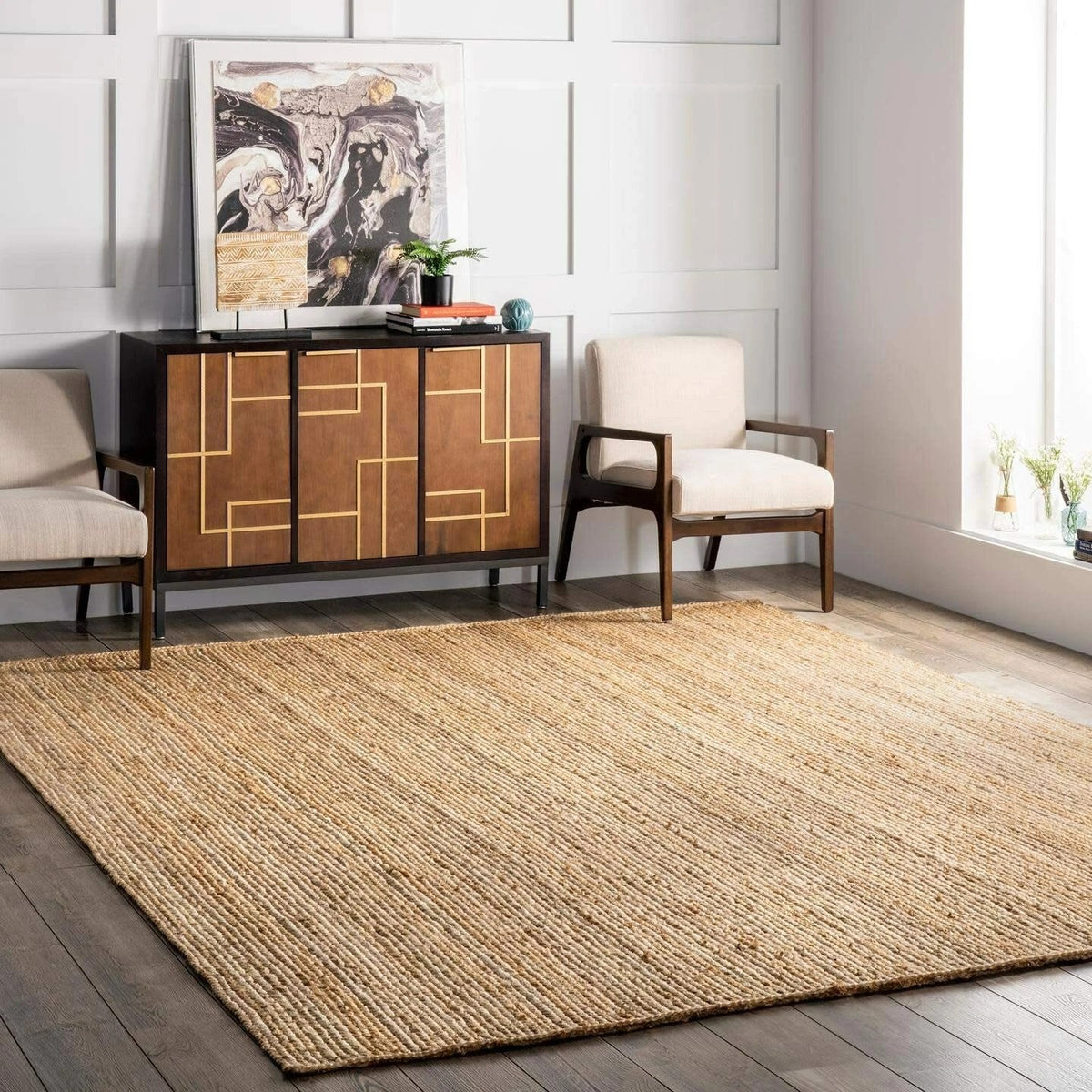 Rectangle Jute Area Rug Hand Woven Braided Sisal Rug Home Decor Farmhouse Carpet Rag Rug for Kitchen Living Room and Bedroom-Natural Beige