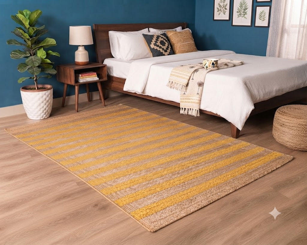 Natural Jute Area Rug Hand Woven Braided Sisal Rug Home Decor Farmhouse Carpet Rag Rug for Kitchen Living Room and Bedroom - Rectangle (Yellow & Beige)
