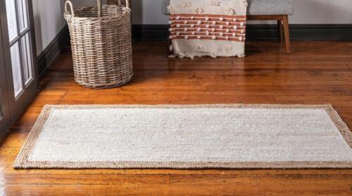 Rectangle Natural Jute Area Rug Hand Woven Braided Rag Rug for Kitchen Living Room and Bedroom Farmhouse Area Rug