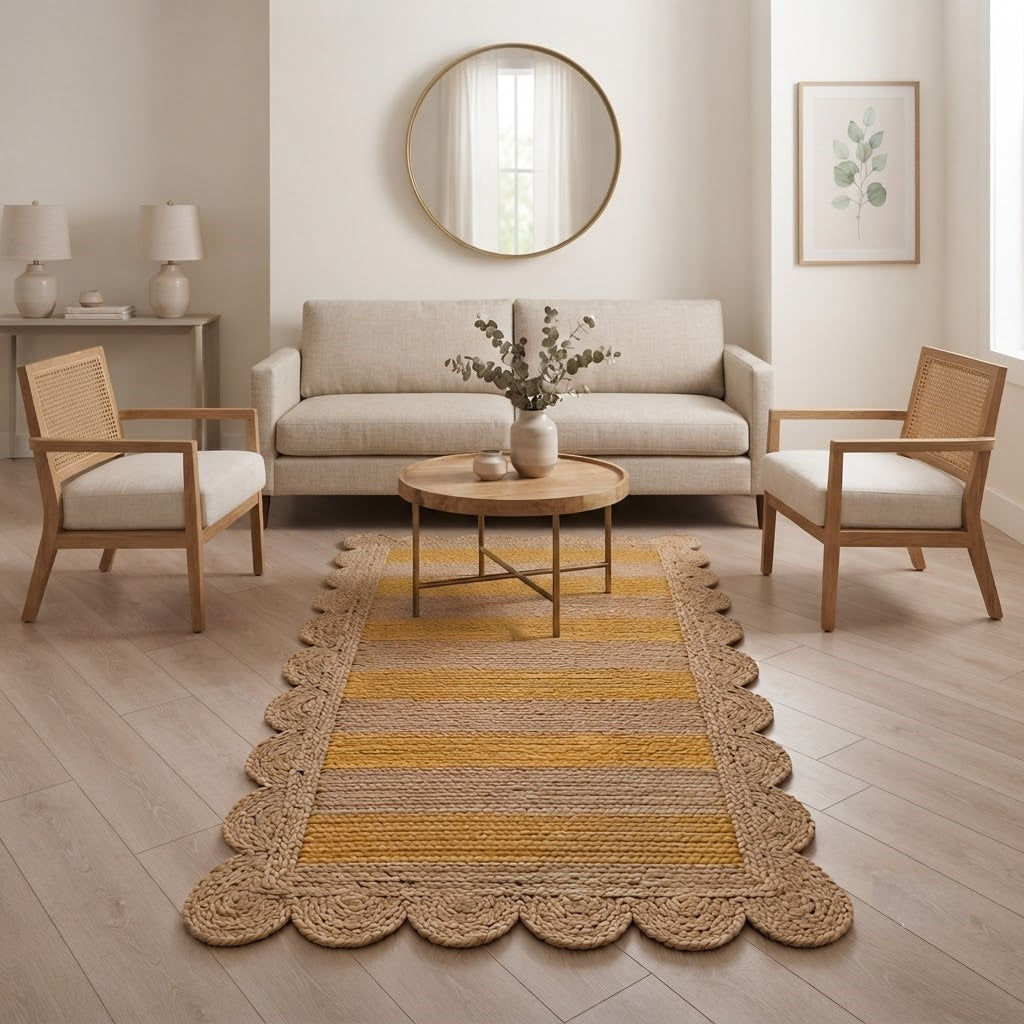 Rectangle Vintage Rug Area Rug Boho Hand Woven Natural Jute Home Decor Farmhouse Carpet Rag Rug for Kitchen Living Room and Bedroom Yellow